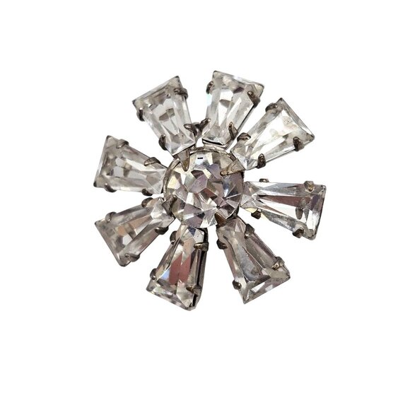VTG Midcentury 1940s Silver Tone Rhinestone SnowFlake Point Fashion Brooch Pin - Picture 1 of 12